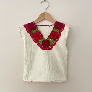 Vintage Mexican Embroidered Floral Huipil Blouse | Red Folk Art Cotton Top